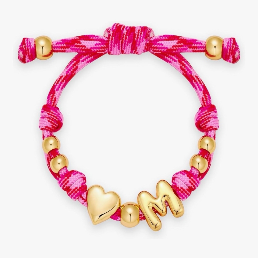 NEW 14K Gold-Plated Knotty Bubble Letter Initial Heart Bracelet
